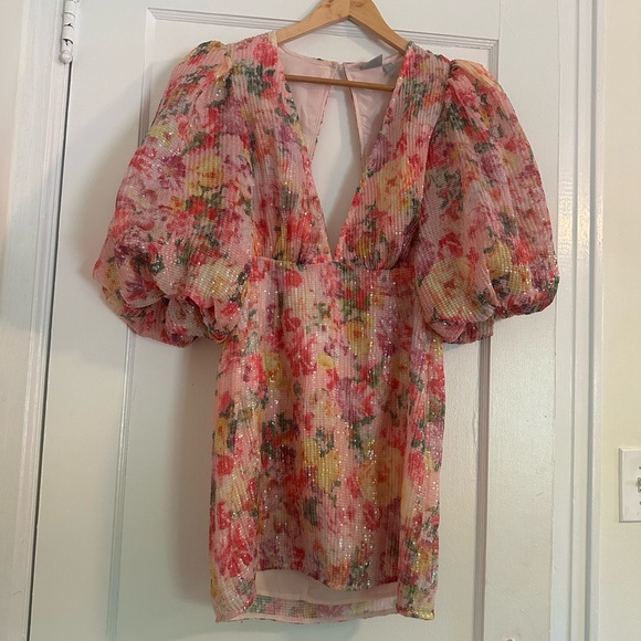 ASOS Pink Ruffled Puff Sleeve Dress - Picture 3 of 7